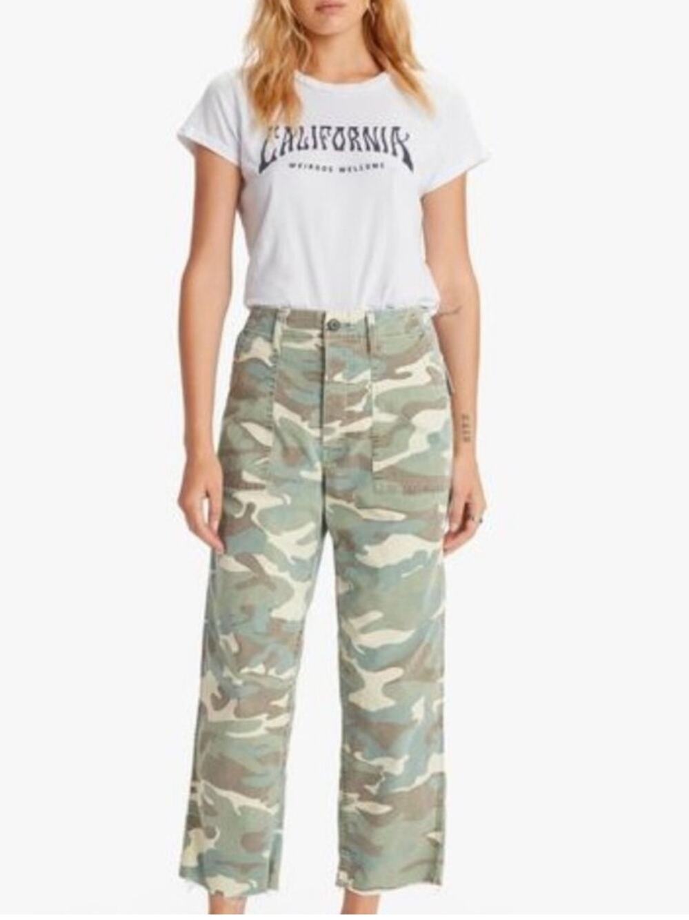 Mother Denim Women’s Patch Pocket Private Ankle Fray Camouflage Cropped Pants 25